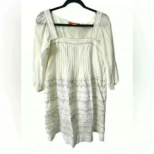 Cynthia Steffe white pleated front a line embroidered cotton dress size 8